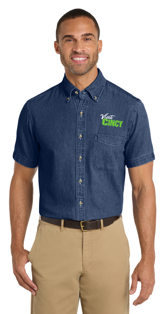 Visit Cincy SP11 Port & Co™ Short Sleeve Value Denim Shirt