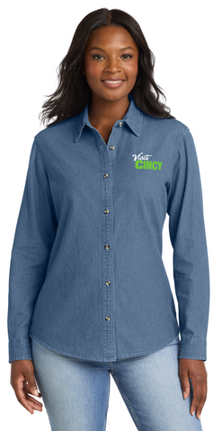 Visit Cincy LSP10 Port & Co™ Women's Long Sleeve Value Denim Shirt