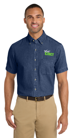 Visit Cincy SP11 Port & Co™ Short Sleeve Value Denim Shirt
